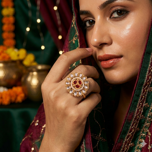 Asmita Premium Kundan Ring - Pink