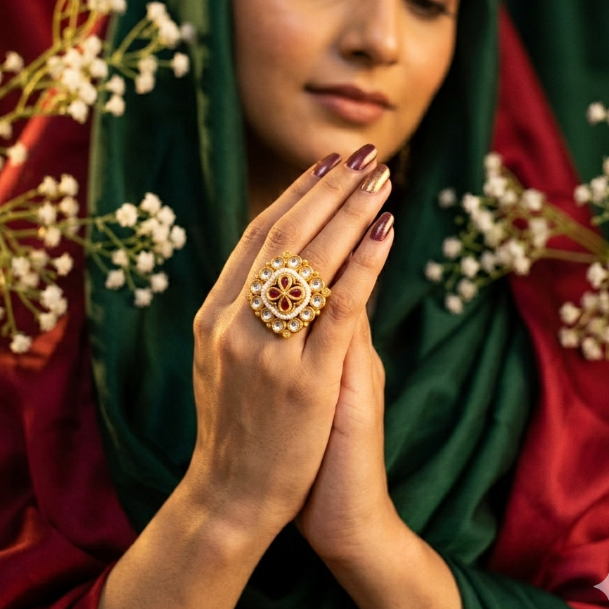 Kanishka Premium Kundan Ring - Pink