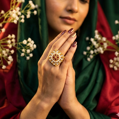 Kanishka Premium Kundan Ring - Pink