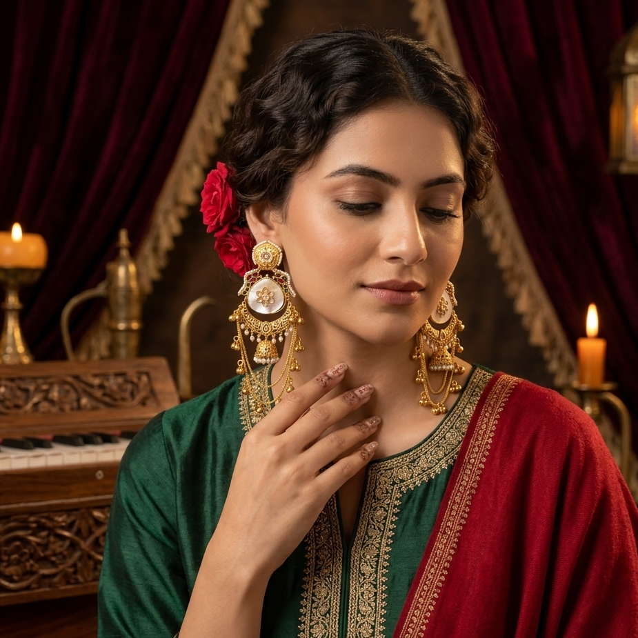 Rajshree Kashmiri Brass Dejhoor Ghungroo Jhumka Earrings - Ivory