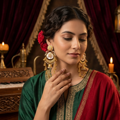 Rajshree Kashmiri Brass Dejhoor Ghungroo Jhumka Earrings - Ivory