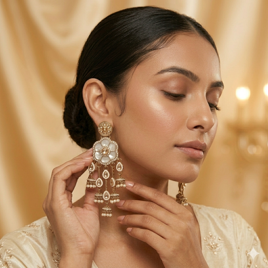 Tarini Jadau MOP Dangler Earrings - Golden