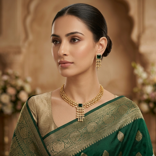 Samyukta Temple AD Necklace Set - Green