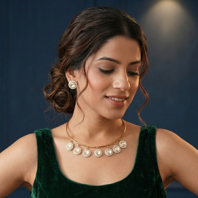 Raima Polki Hasli Necklace Set - Golden