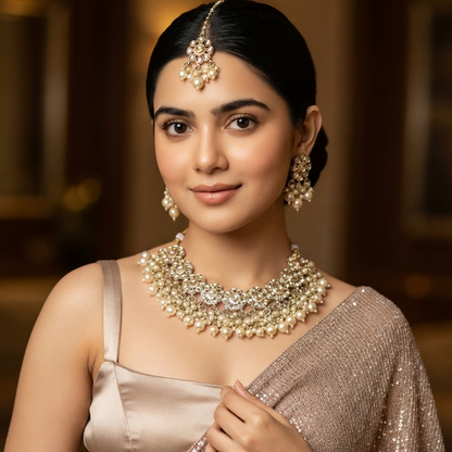 Ravneet Dabi Kundan Necklace Set - Golden