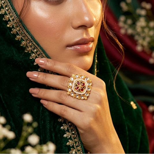 Kanishka Premium Kundan Ring - Pink