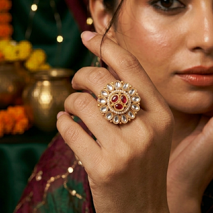 Asmita Premium Kundan Ring - Pink