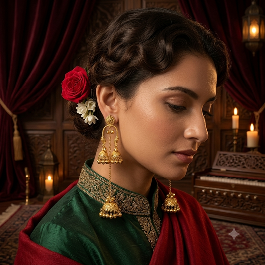 Drivya Kashmiri Matte Polish Ghungroo Jhumka Earrings - Golden