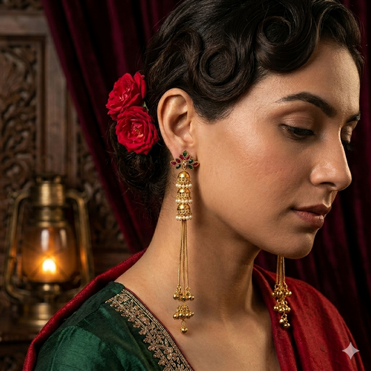 Aishwariya Kashmiri Brass Ghungroo Earrings - Pink & Green