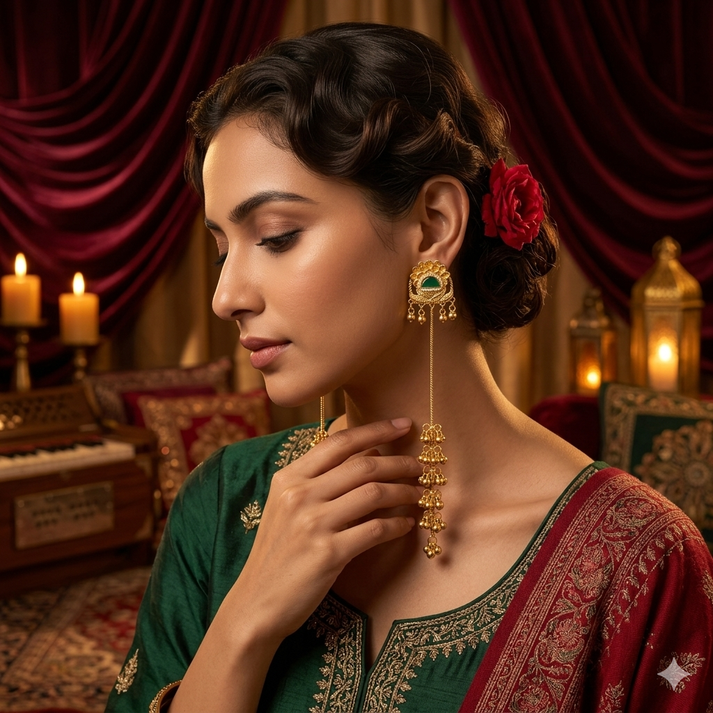 Nishita Premium Kashmiri Brass Ghungroo Dejhoor Earrings - Pastel green