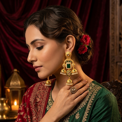 Maitri Premium Kashmiri Jhumka Earrings - Green