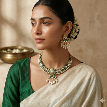 Daraksha Meenakari Hasli Necklace Set - Green