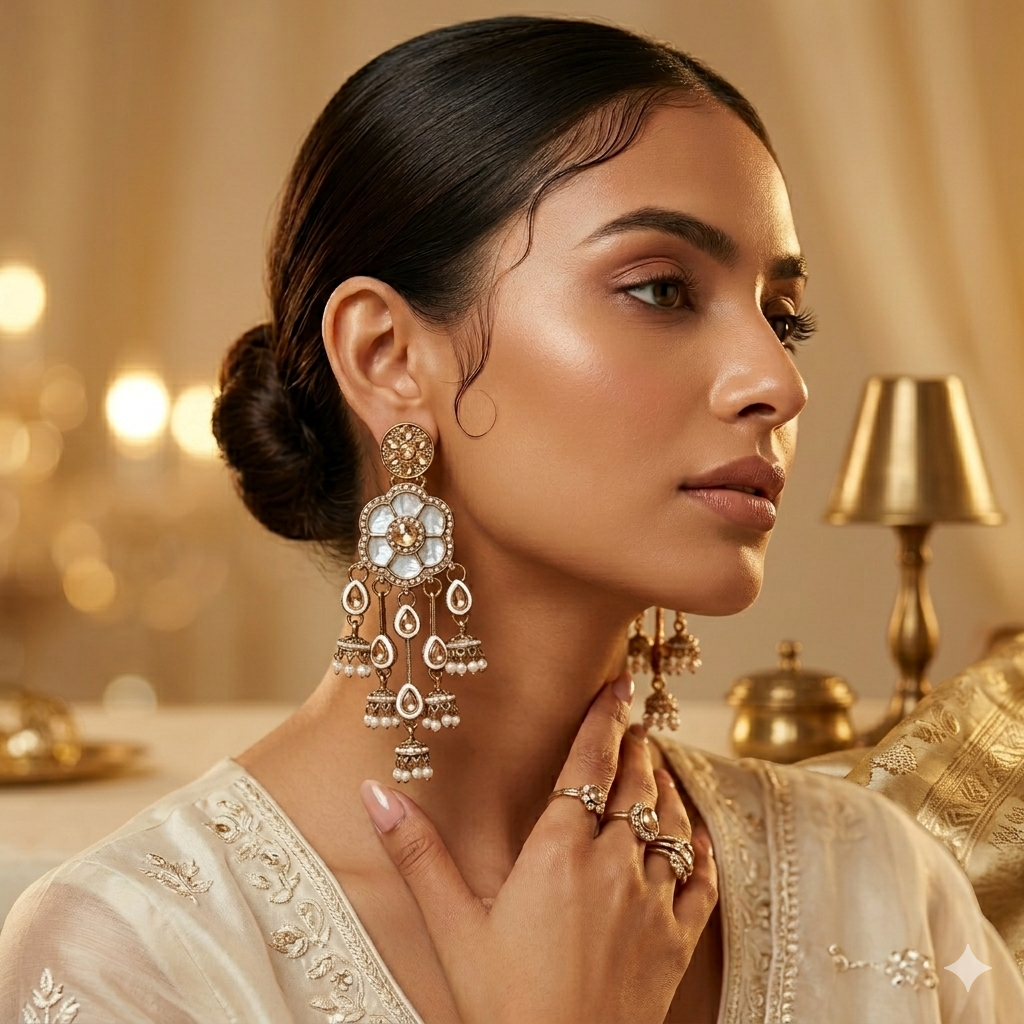 Tarini Jadau MOP Dangler Earrings - Golden