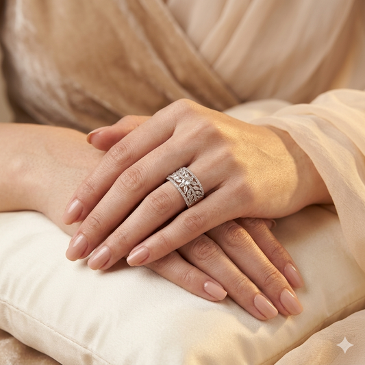 Siyasa American Diamond (AD) Silver Adjustable Ring