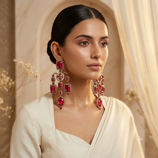 Ankita Inspired Drop  Chandbali  Earrings - Magenta Pink