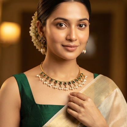 Prisha Pearl Necklace Set - Green