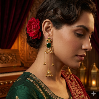 Parishna Kashmiri Brass Ghungroo Jhumka Earrings - Green