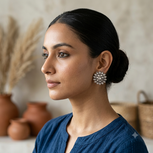 Mihika Oxidised Round Stud Earrings