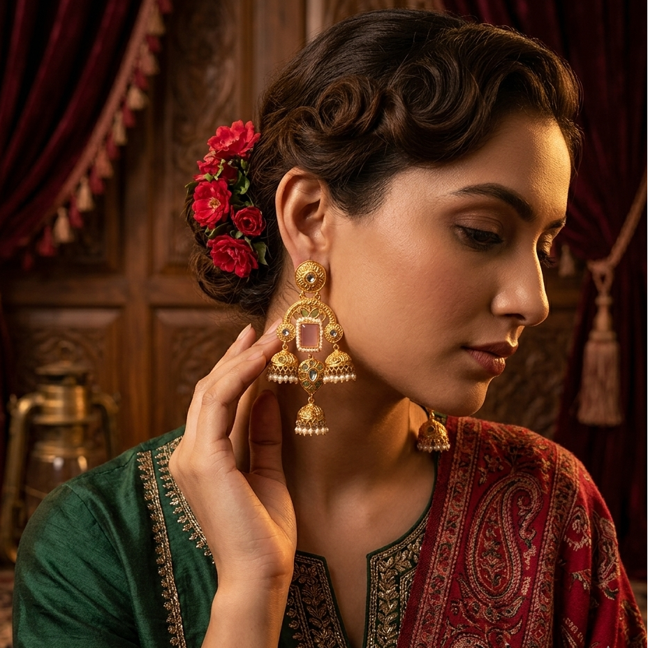 Maitri Premium Kashmiri Jhumka Earrings - Pastel Pink