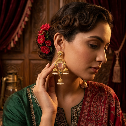 Maitri Premium Kashmiri Jhumka Earrings - Pastel Pink