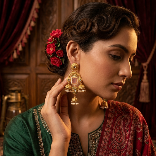 Maitri Premium Kashmiri Jhumka Earrings - Pastel Pink