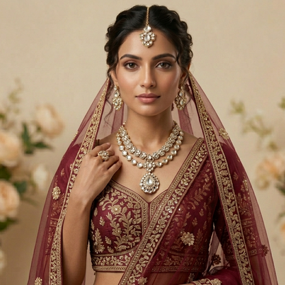 Jubair Double Layer Designer Zircone Golden Necklace Set