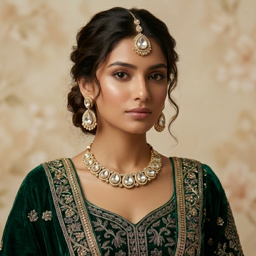 Mannat Royal Kundan Designer Necklace Set - Golden