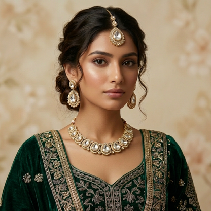 Mannat Royal Kundan Designer Necklace Set - Golden