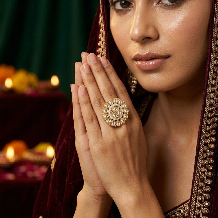 Asmita Premium Kundan Ring - White