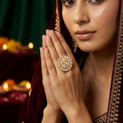 Asmita Premium Kundan Ring - White
