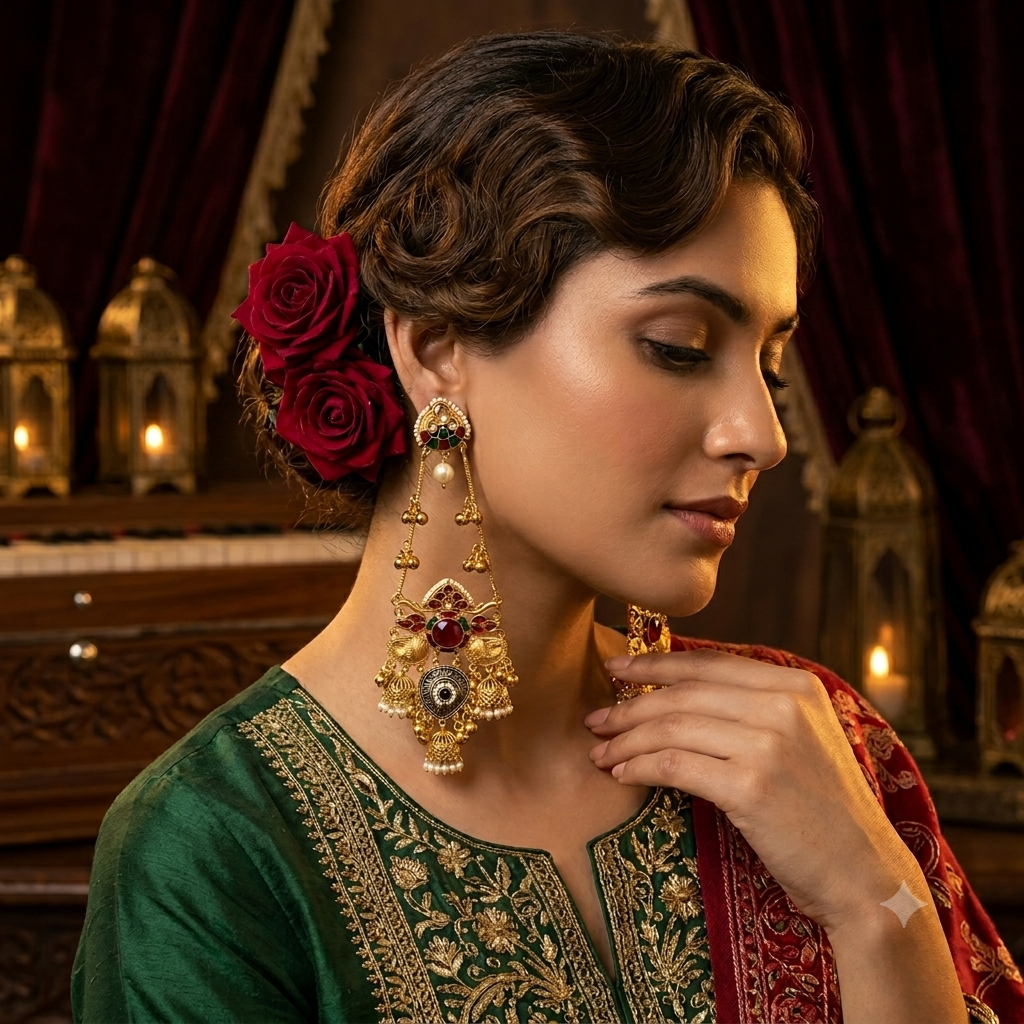 Nemat Kashmiri Brass Ghungroo Earrings - Pink