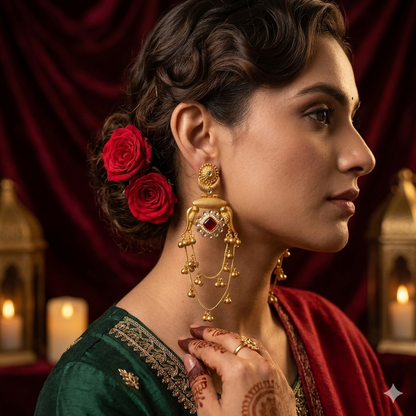 Rajitha Kashmiri Brass Ghungroo Chandbali Earrings - Maroon