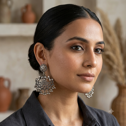 Suyash Elephant Motif Silver Oxidised Earrings
