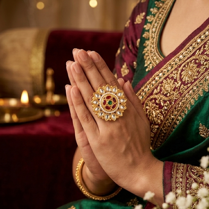 Inayat Premium Kundan Ring - Pink