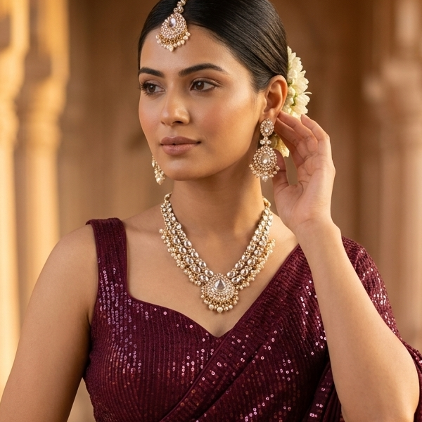 Bela Royal Kundan Necklace Set - Golden