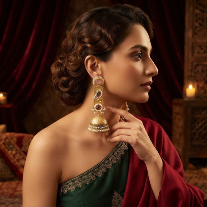 Samaira Kashmiri Brass Jhumka Earrings - Pastel Pink