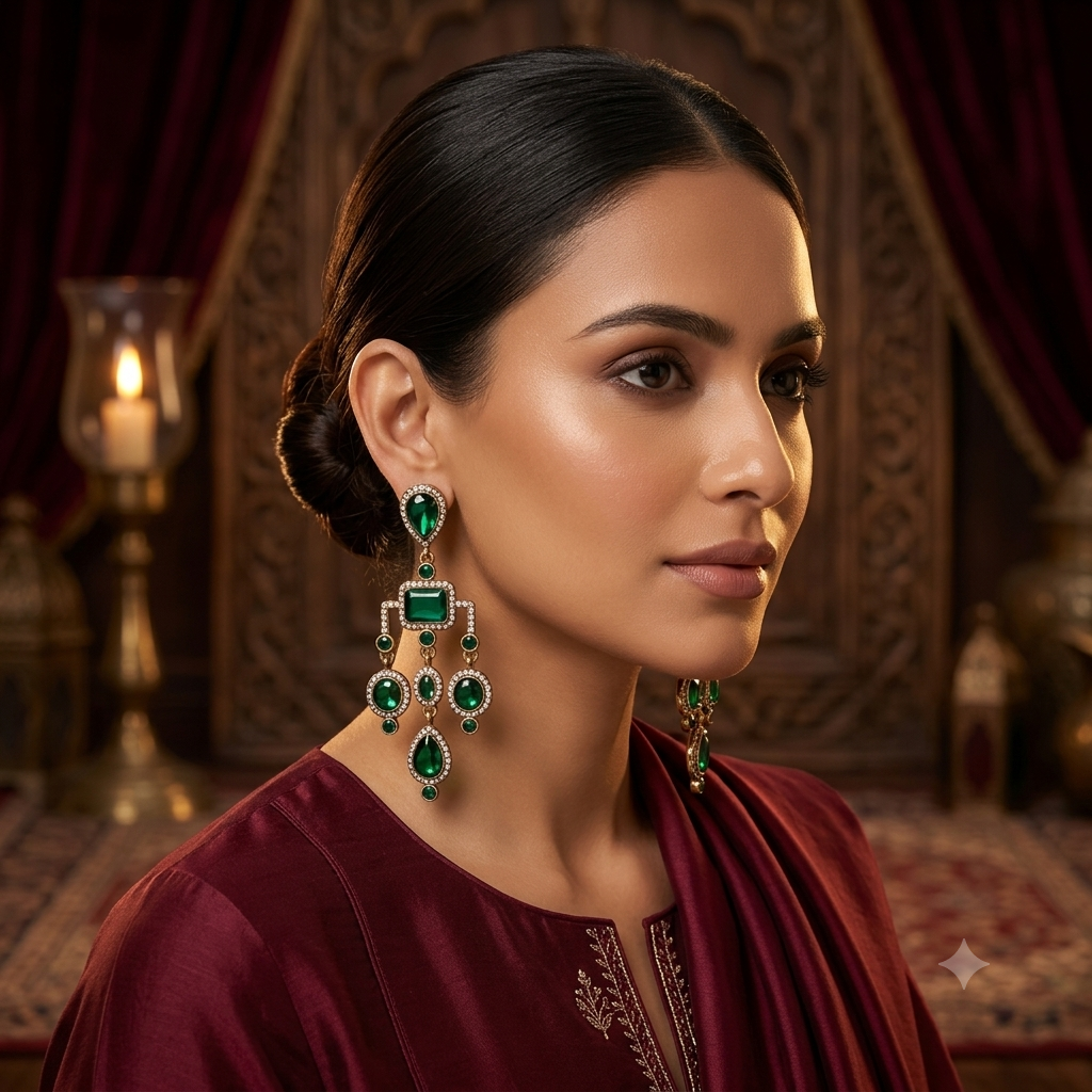 Divika Celebrity Inspired Chandbali  Earrings - Green