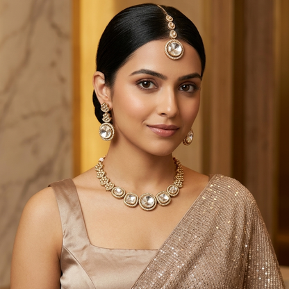Naira AD Polki Look Alike Necklace Set - Golden