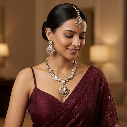 Vanshika Designer Zircone Golden Kundan Necklace Set
