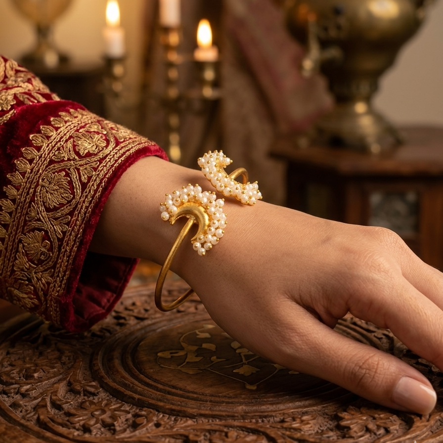 Breshna Premium Brass Ganthan Openable Bracelet/Kada - Golden