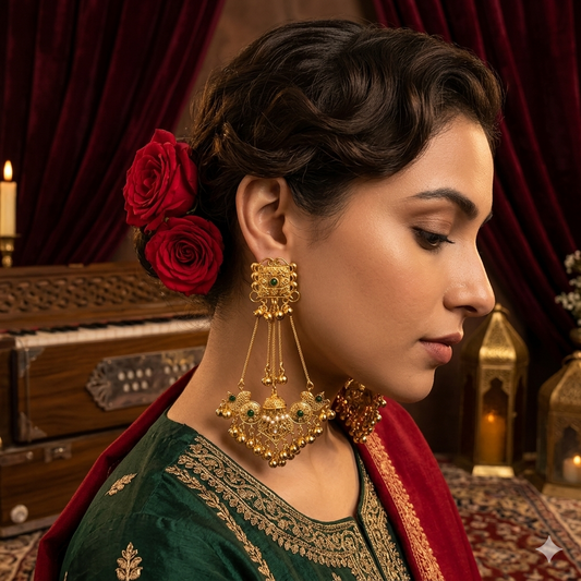 Kavyanshi Kashmiri Brass  Ghungroo Jhumka Earrings - Green