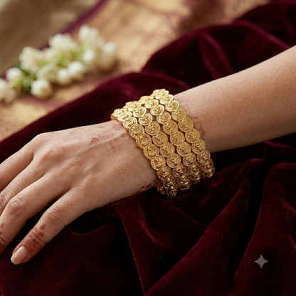 Ishani Lakshmi Coin Temple Gold Bangles - Golden (Set of 4)