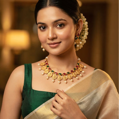 Ratna Lakshmi Coin Temple Necklace Set