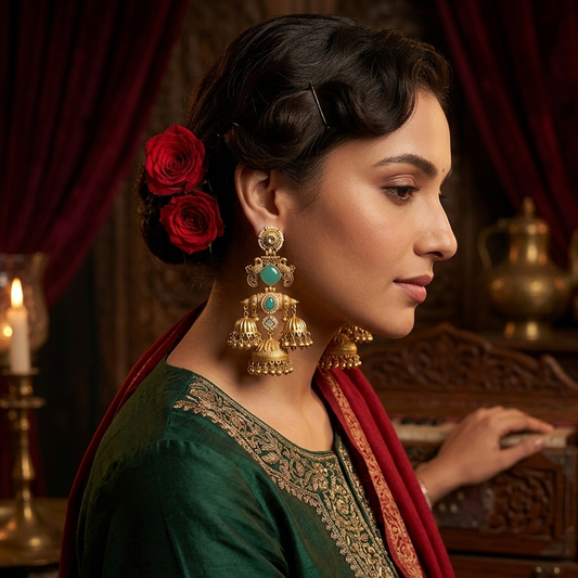 Falak Premium Kashmiri Matte Polish Jhumka Earrings - Turquoise