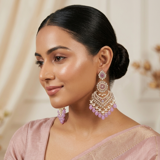 Shaba Jadau Kundan Chandbali Earrings - Lavender
