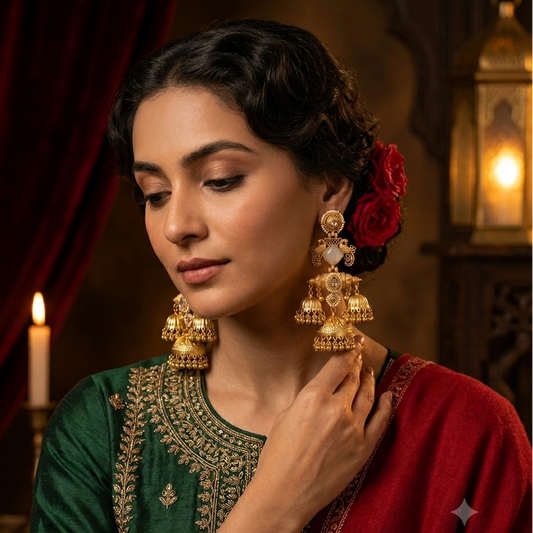 Falak Premium Kashmiri Matte Polish Jhumka Earrings - Ivory