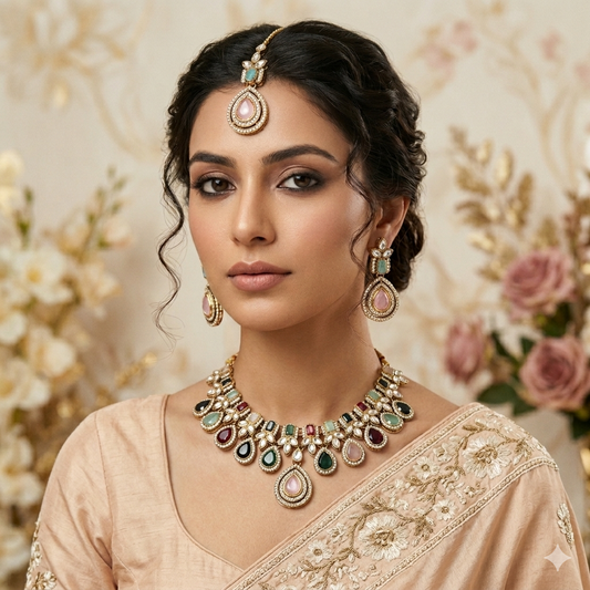 Aisha Statement Navratan Reverse AD Necklace Set