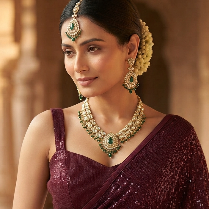 Bela Royal Kundan Necklace Set - Green