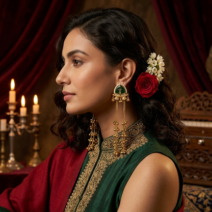 Vishakha MOP Kashmiri Brass Dejhoor Ghungroo Jhumka Earrings - Green