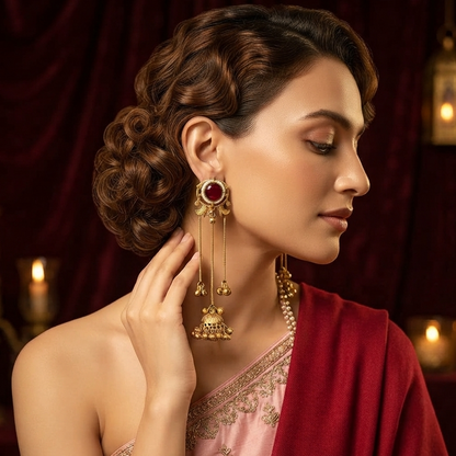 Parineeti Kashmiri Brass Ghungroo Jhumka Earrings - Maroon